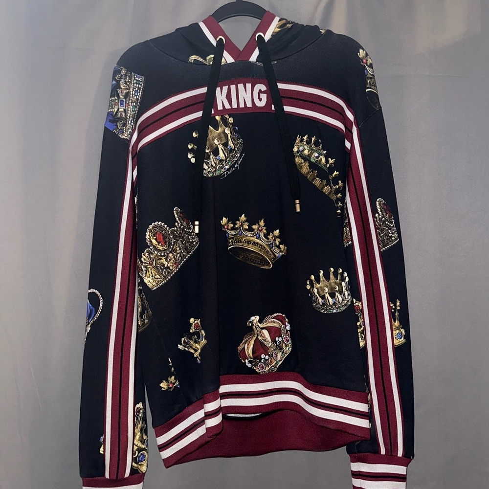 Mens Dolce and Gabbana Black King Crowns Hoodie S/M